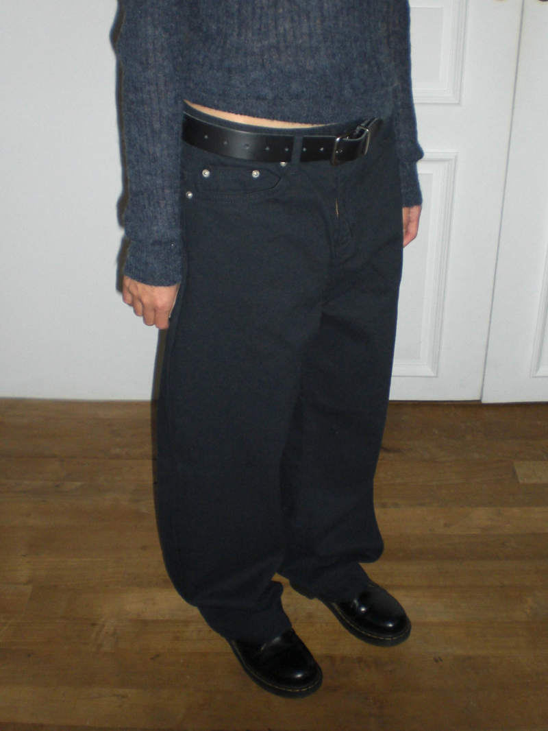 Curved wide cotton pants [Dark navy]