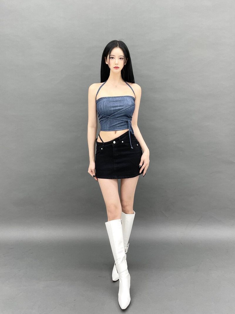 802. Denim free strap top (3color)