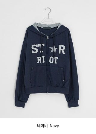 Femme Star Printing Hood Zip-Up