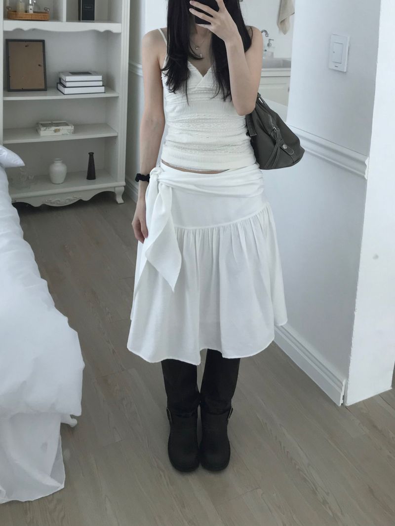 Shirring Strap Midi Skirt (2 colors)