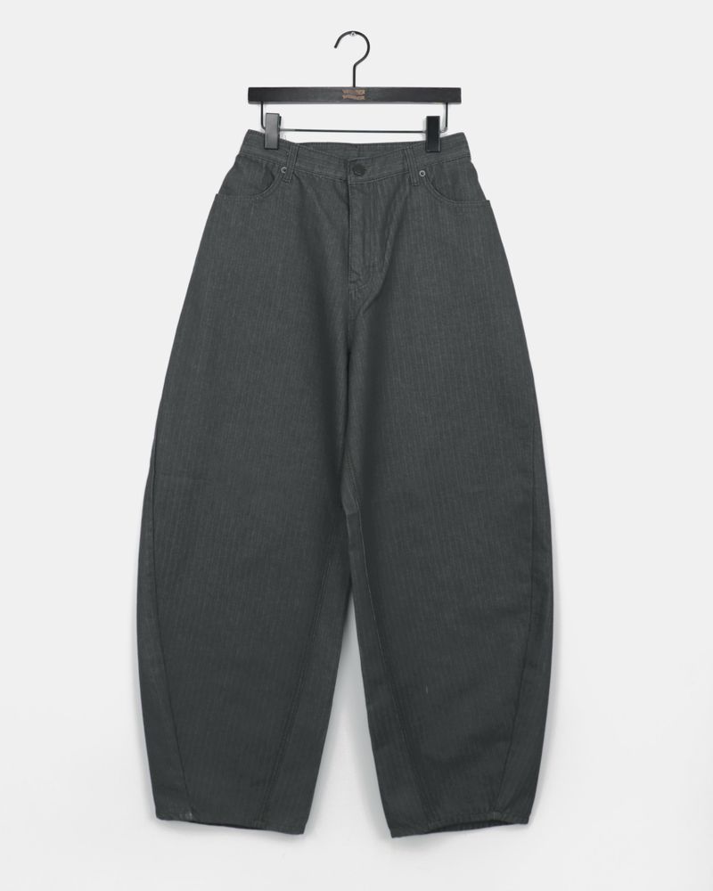 Cookit Stripe Slit Balloon Fit Wide Cotton Long Pants