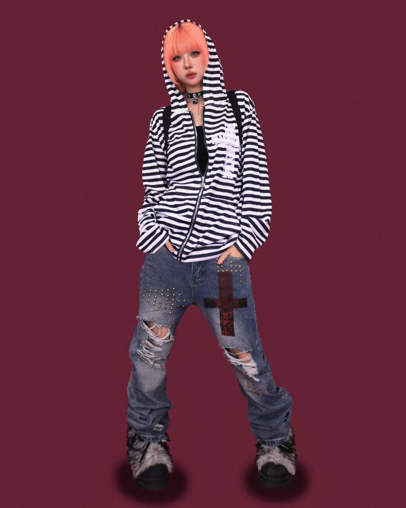 punky damage baggy denim pants