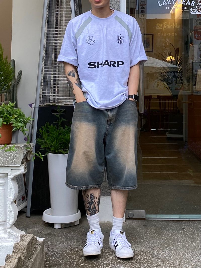 Dying Washing Denim Half Pants