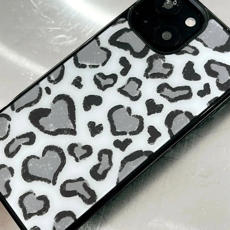 [MADE][Glass Bumper Case] Heart Leopard Drawing Case ⋆ Light Gray
