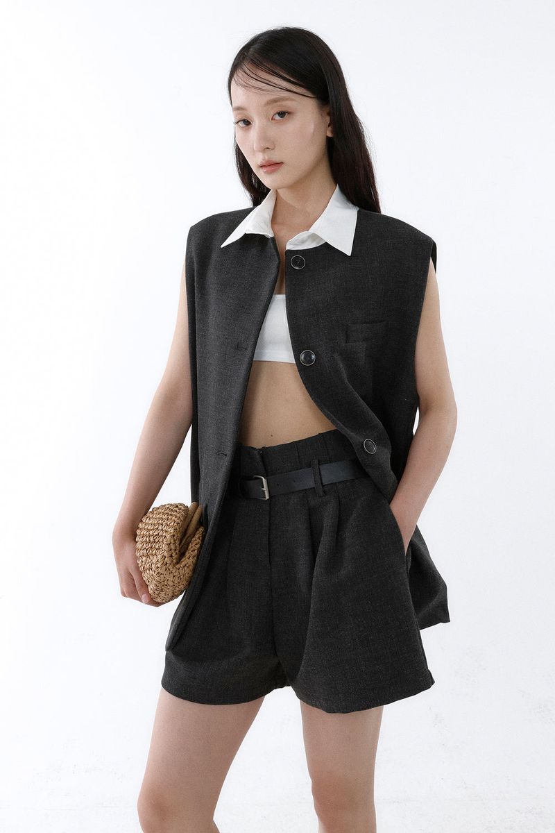 FRONT BELT SHORTS_CHARCOAL