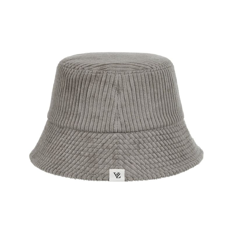 Wide Corduroy Label Bucket Hat Gray