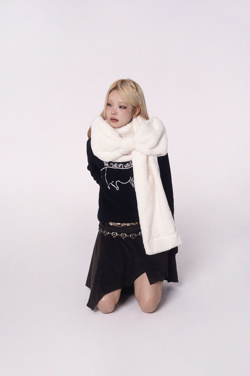Ribbon Muffler_Fur ivory