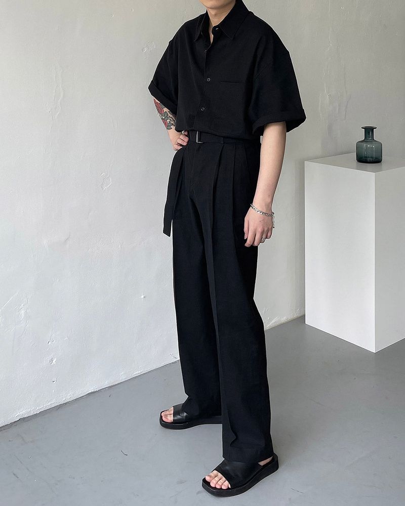 ECT linen belt wide slacks (4 colors)
