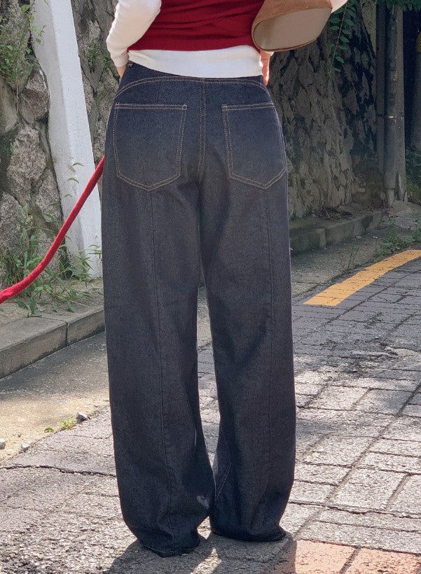 Non-Fade Back Line Wide Denim Pants