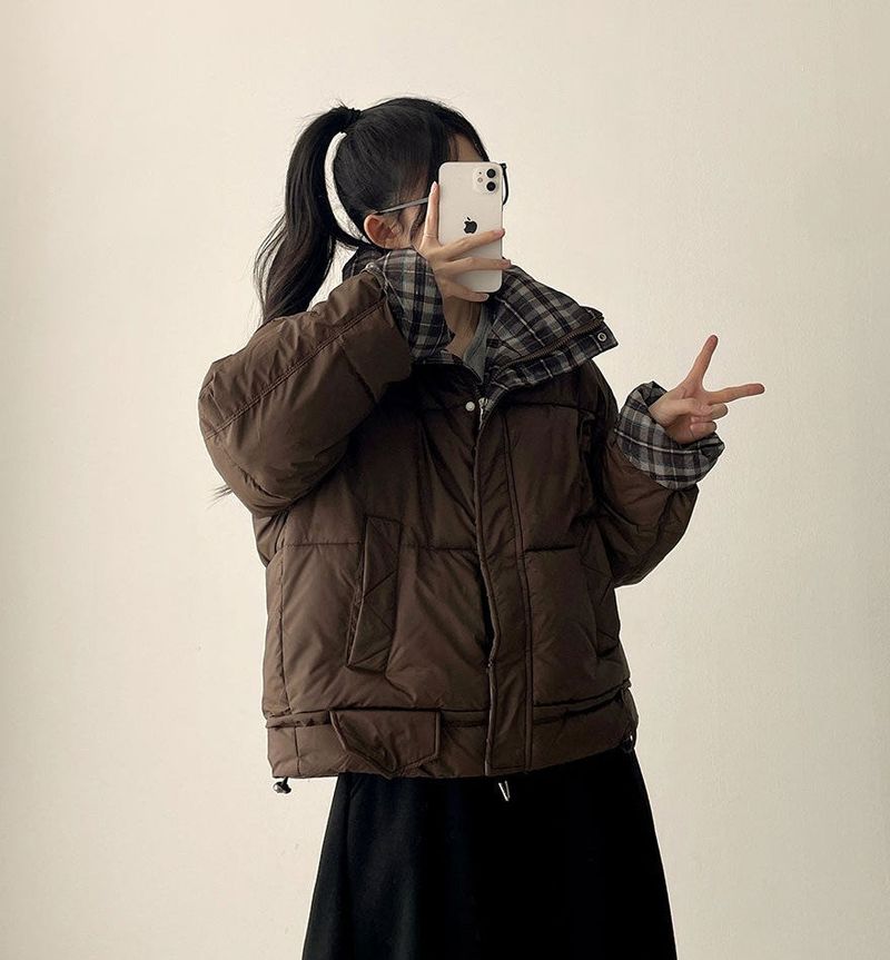 Pomi checkered lining padded jumper