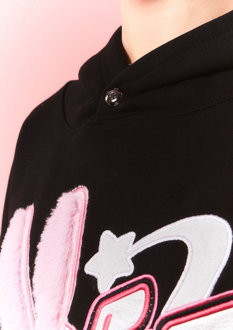 fur bunny planet hoody - black