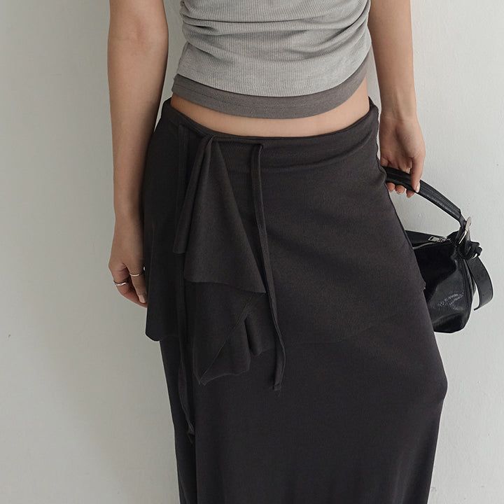 [Kanode] String Layered Long Skirt - 2color