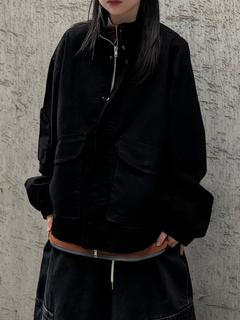 high neck two-way pocket short field jacket