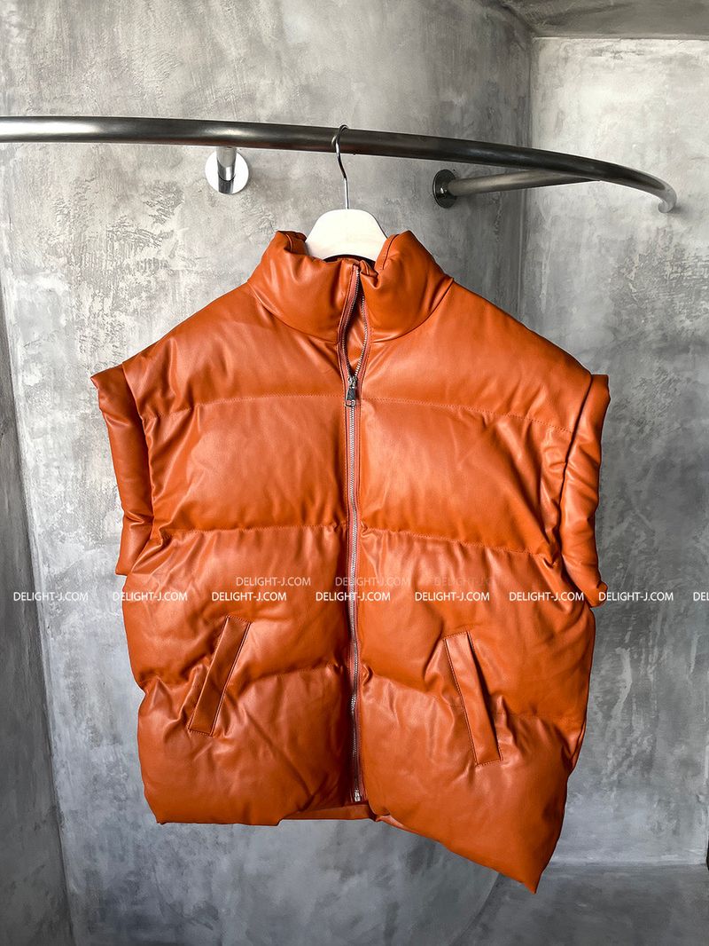 Oversized fit leather padded vest