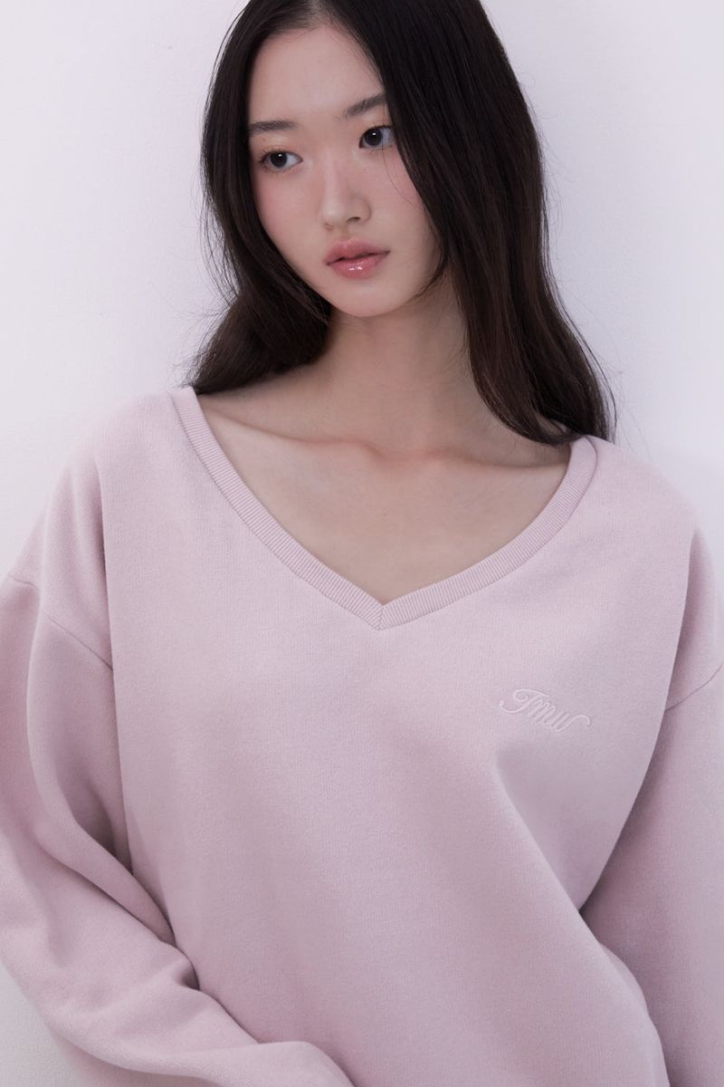 Lettering Deep V-Neck Sweatshirt (PINK)