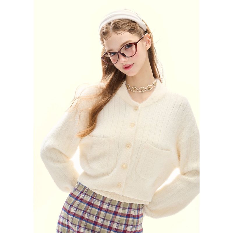 Girly Fancy Club（ガーリーファンシークラブ）の「[GirlyFancyClub] White Lovers* Soft Fufu Milk White Sable Fur Knit Short Cardigan Coat（Tops）」