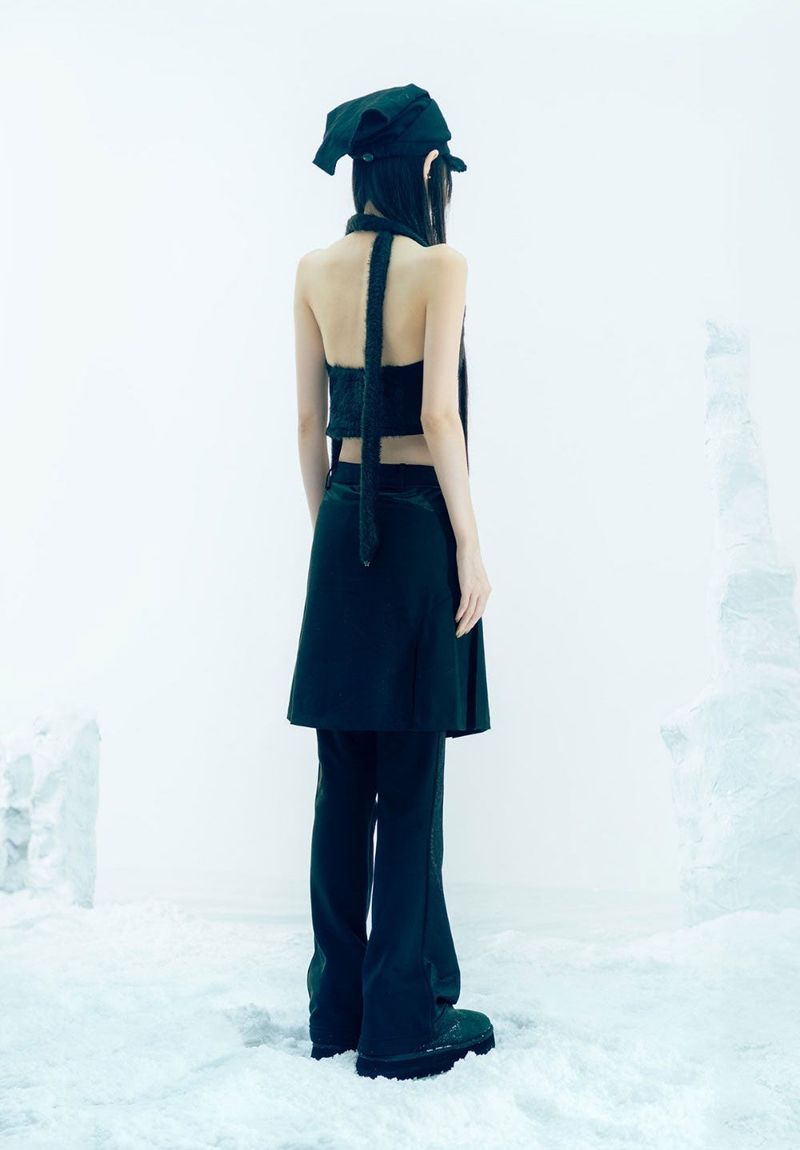 Pleated Jersey Skirt Pants / Black