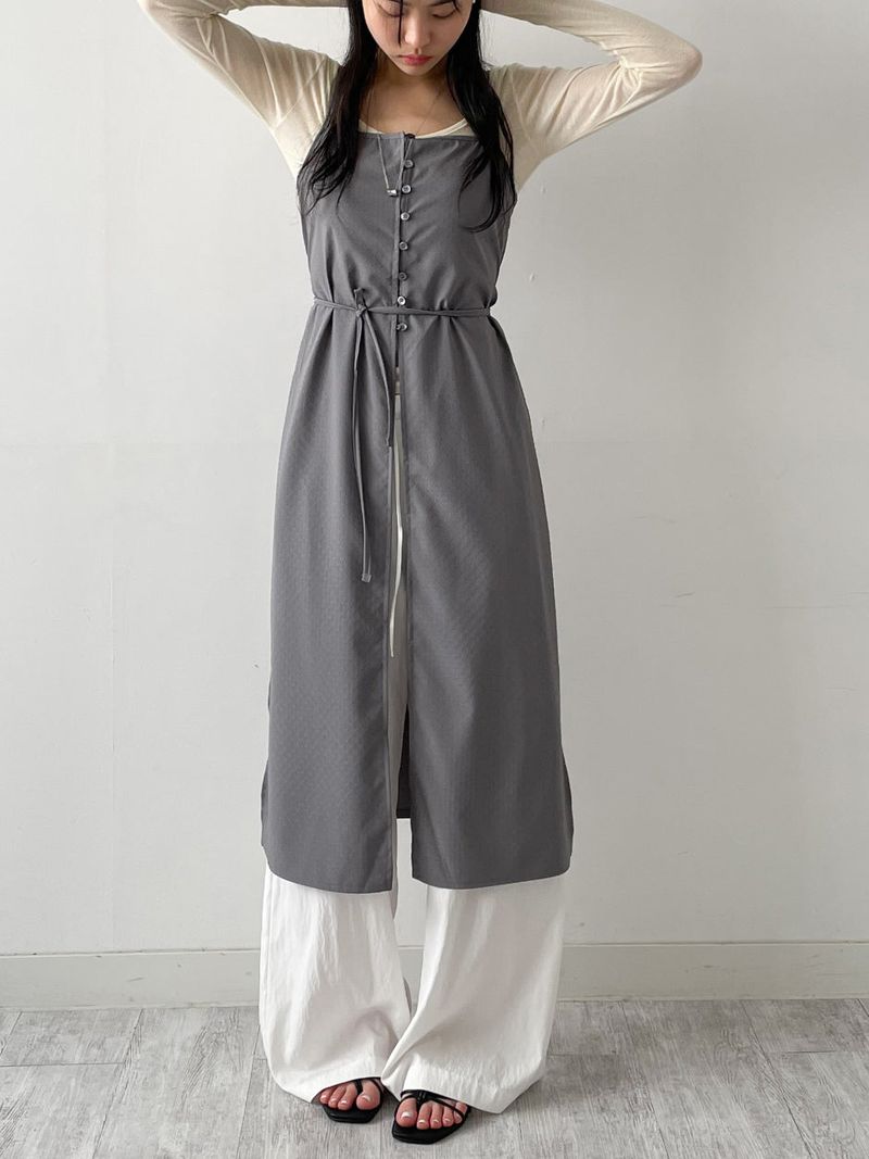 Dot Deep Slit Layered Bustier Long One Piece
