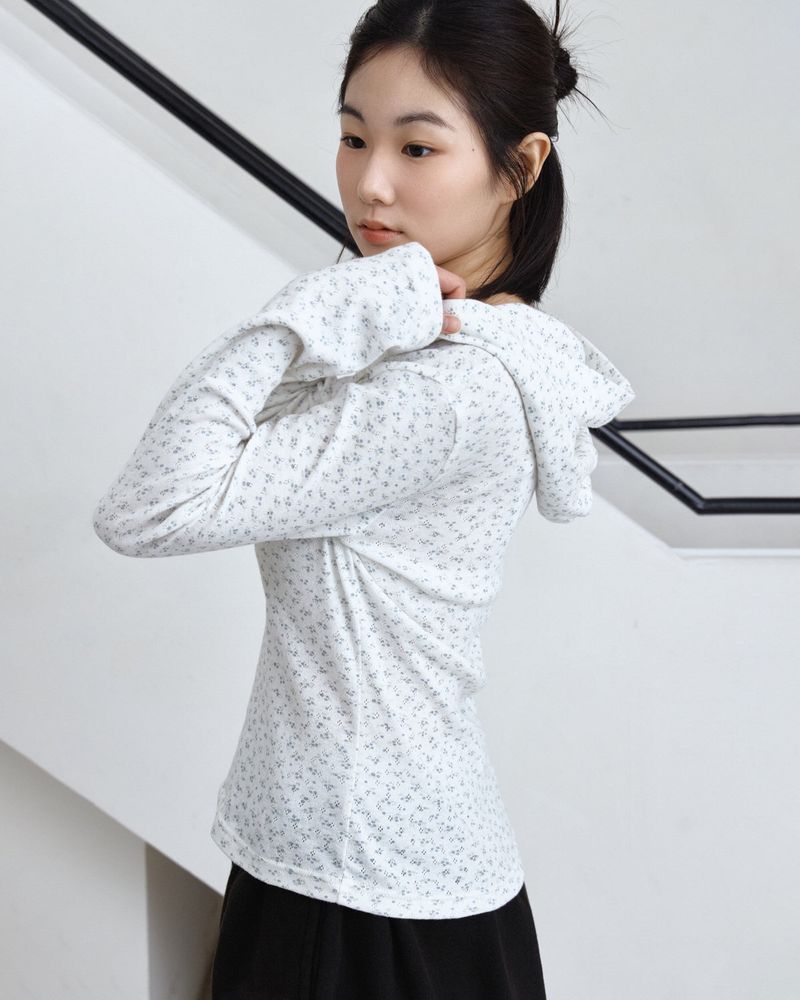 Half Button Flower Hoodie