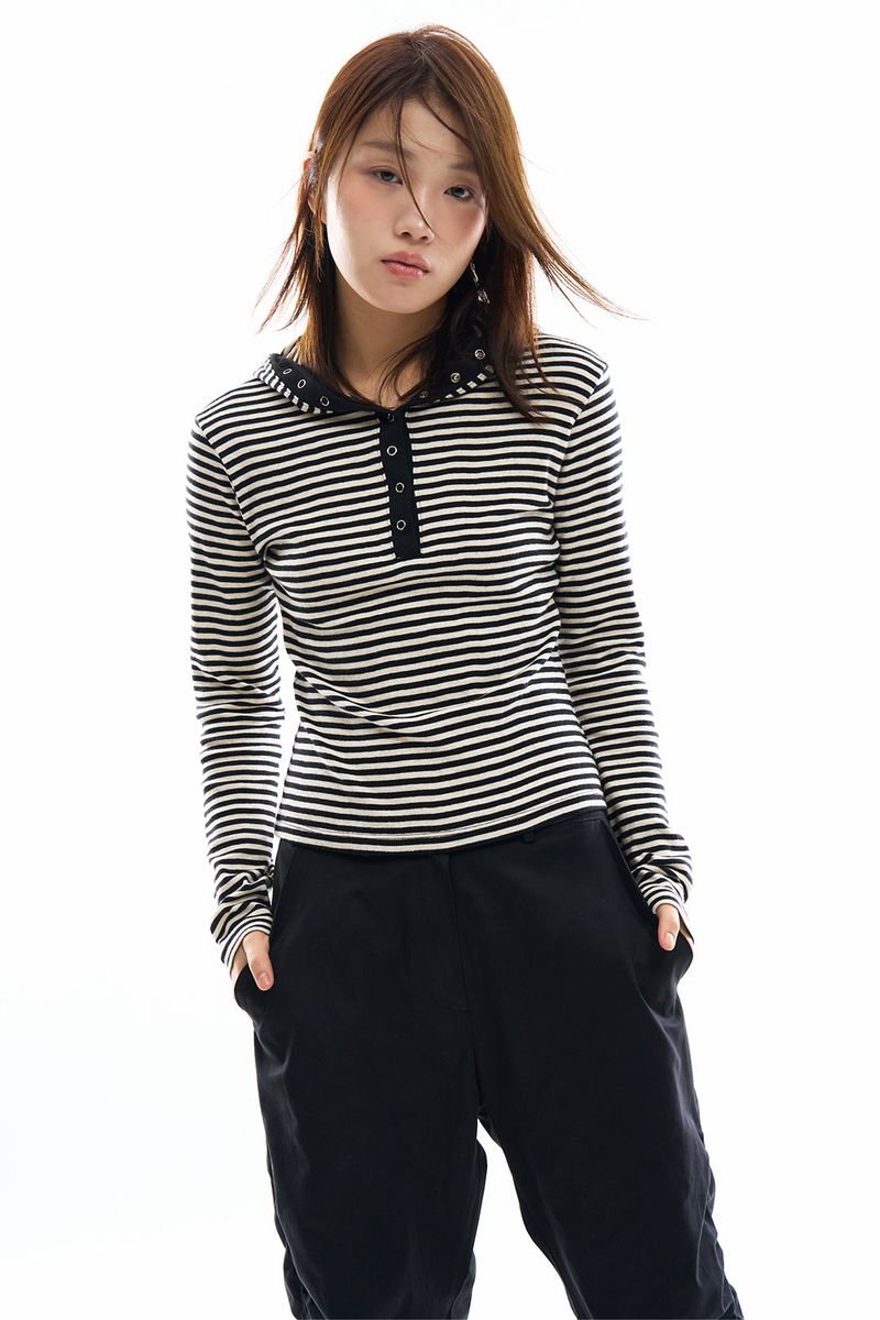 Raucohouse(ラウコハウス)の「Henry stripe hoodie long sleeve(Tops)」