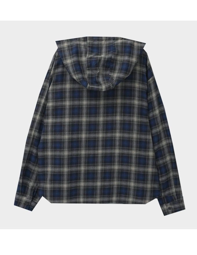 Retro flannel check hood shirt