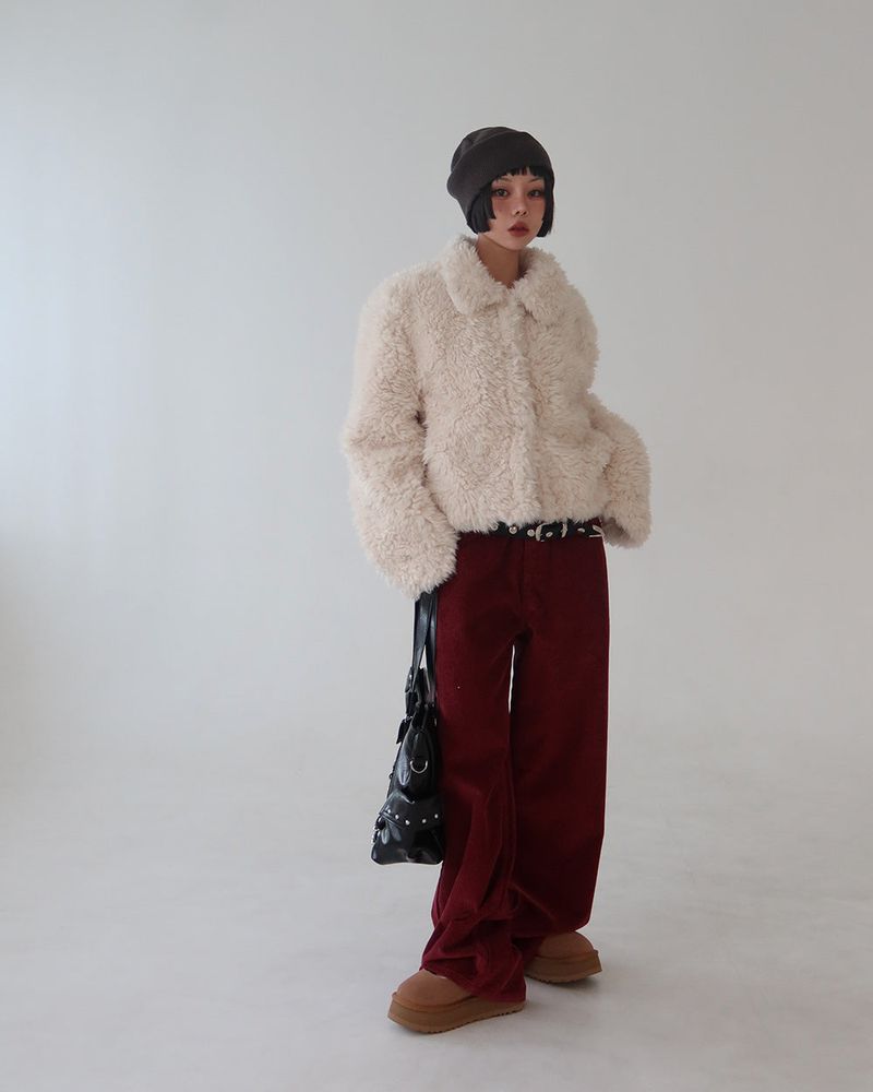 Corduroy long wide pants