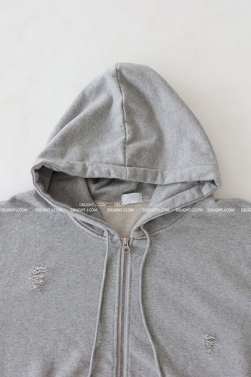 Punching Eyelet Damage Oversized-Fit Hooded Zip-Up