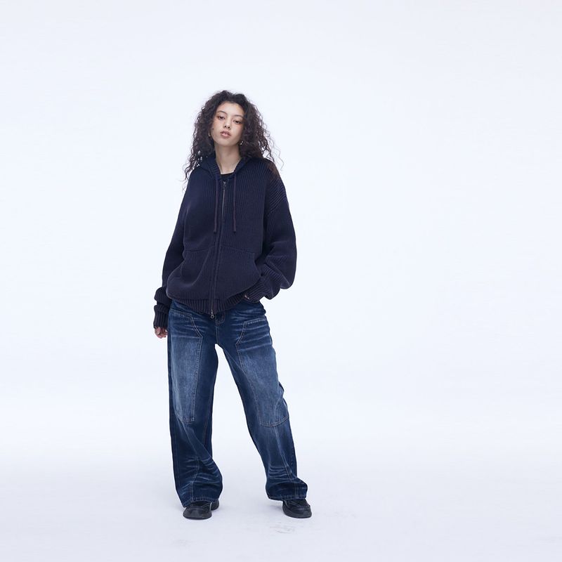 Double Knee Carpenter Wide Denim Pants Blue