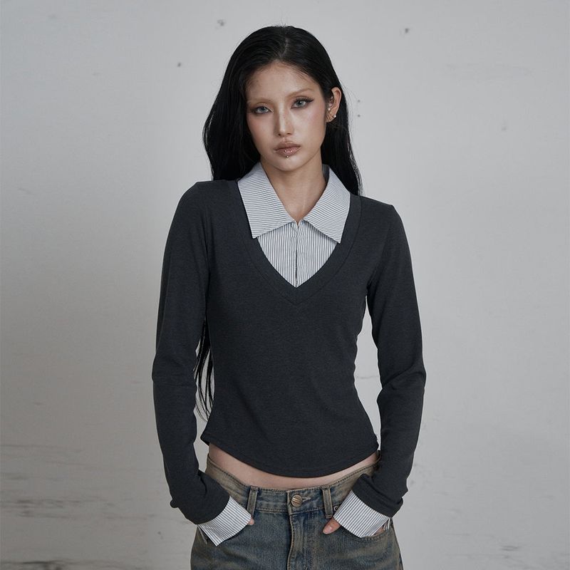 C HOOK OPEN SHIRT LAYERED TOP_WHITE