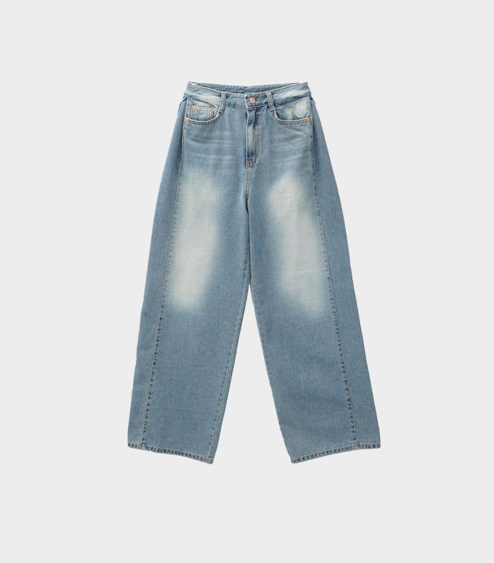 Side folding wide fit denim pants