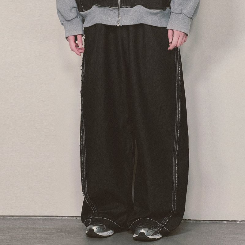 layered deconstructed denim pants_black