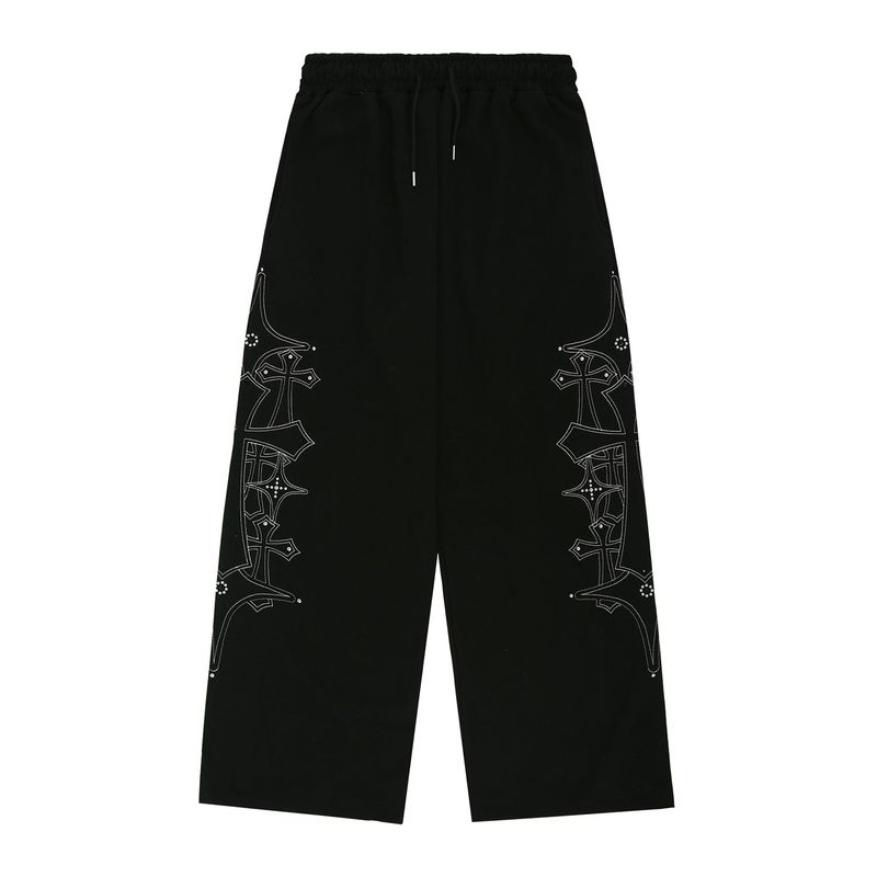 Stud Needle Work Sweat Pants - Black