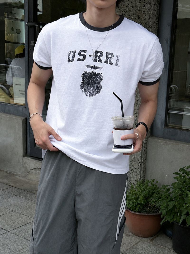 [SET] US Vintage Ringer Short-Sleeve T-Shirt + Valen Cut-Line Track Nylon Pants