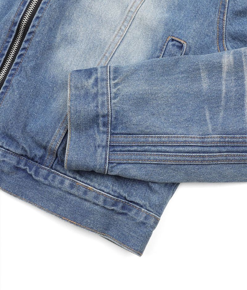 Washed Crop Track Denim Jacket - Deep Blue