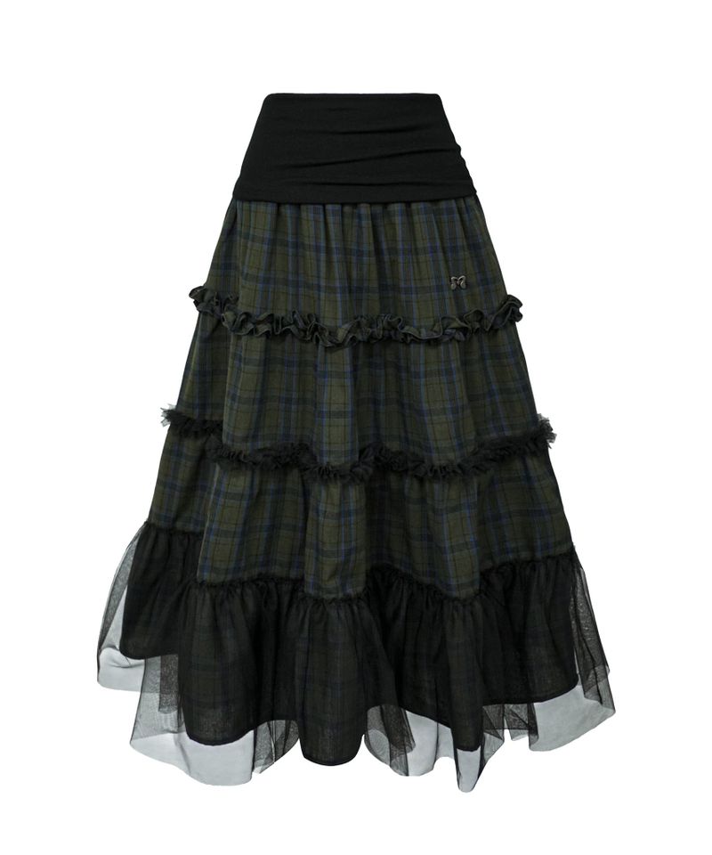 FOLDED CHECK FRILL MESH SK KHAKI