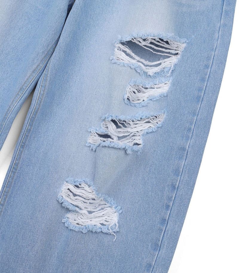 Distressed Curved Denim Pants - Light Blue