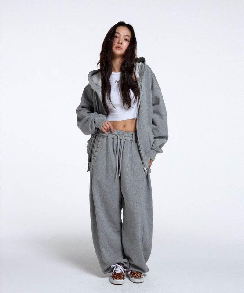 WASHED RUFFLE HOODIE ZIP-UP / MELANGE