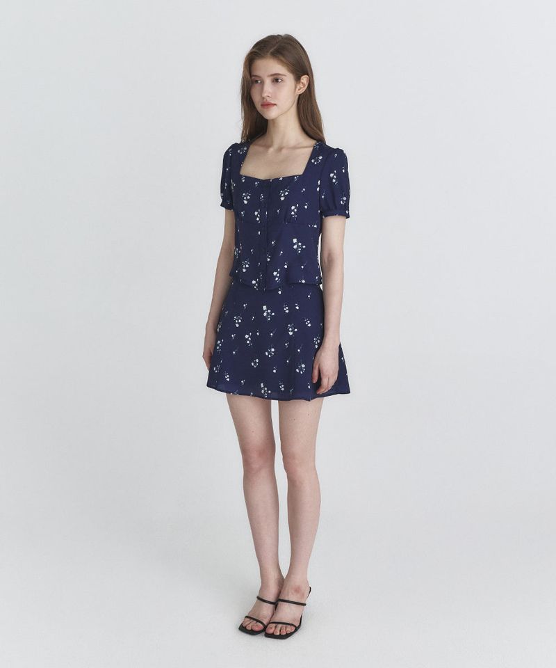 Floral flare skirt (Navy)
