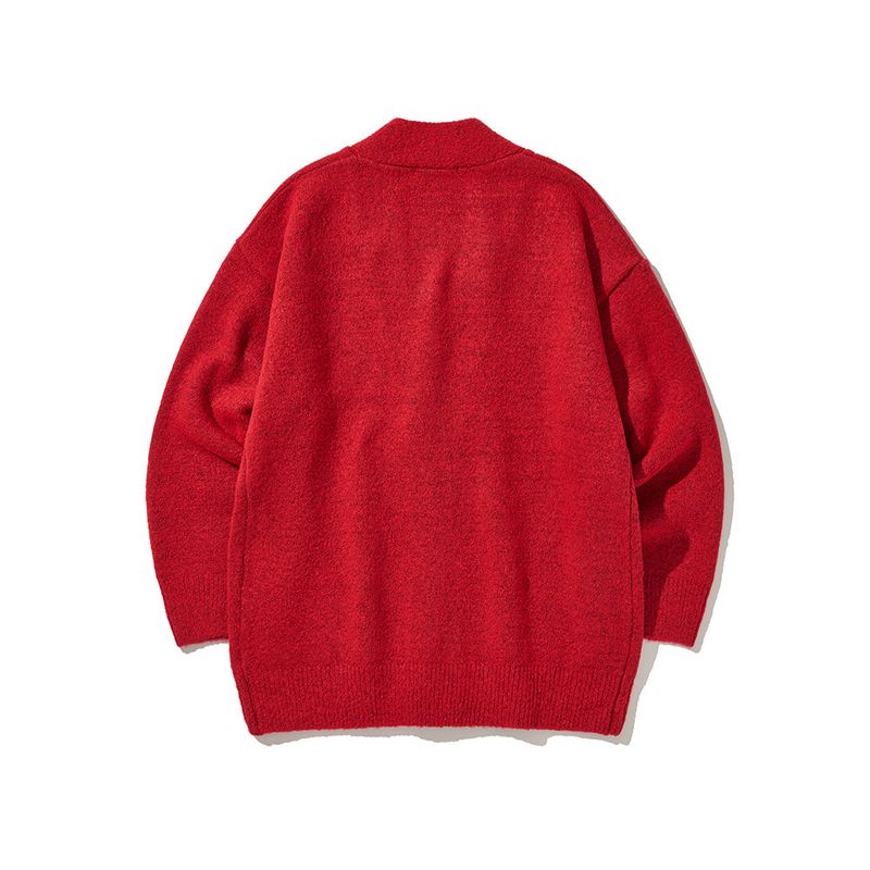 (DUC) Oversized V-neck knit cardigan Red