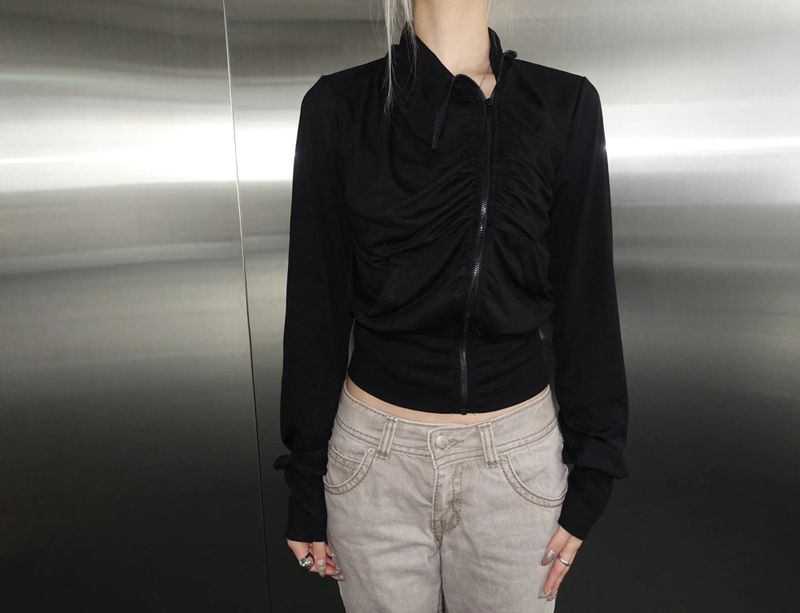 Asymmetric Shirring Zip-Up