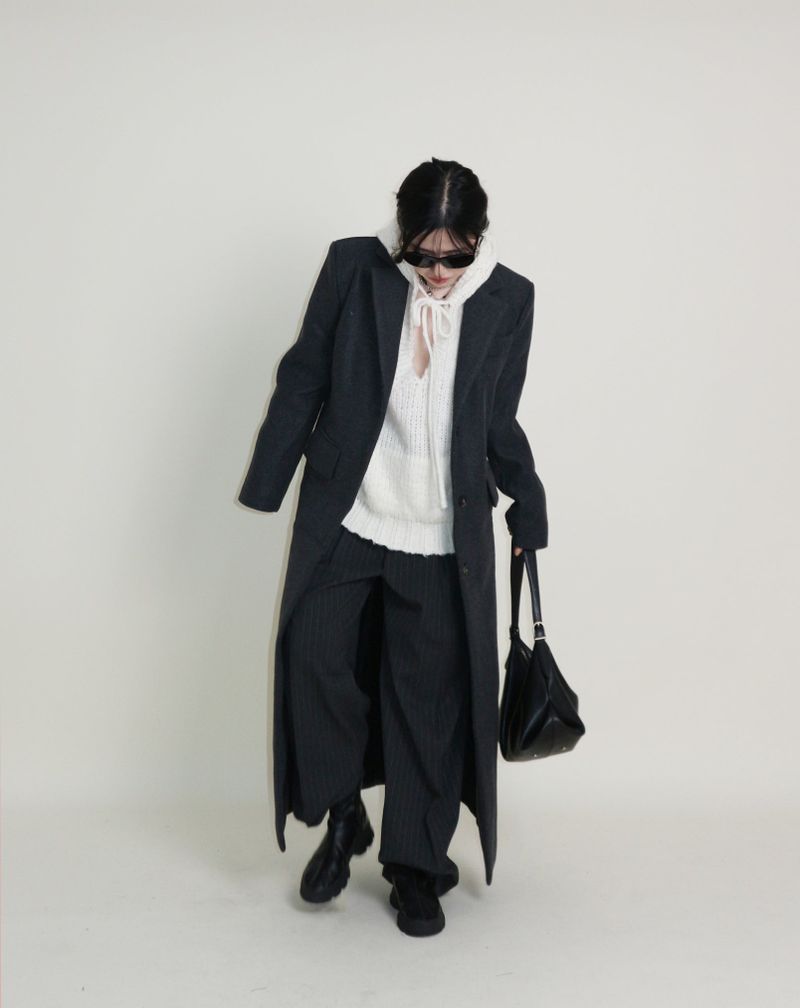 Stutch Solid Wool Long Coat (Lining Fleece-lined)