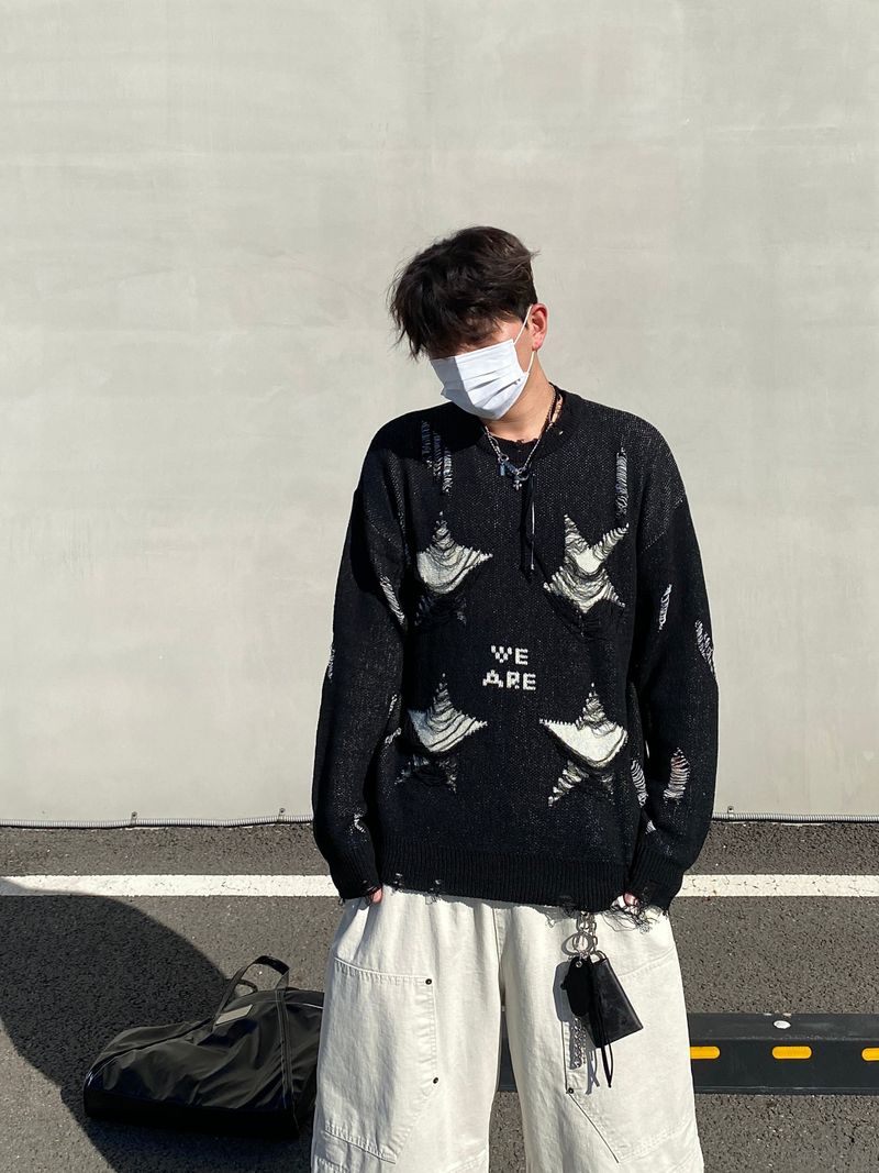 Star Damage Long Sleeves Knit (3color)