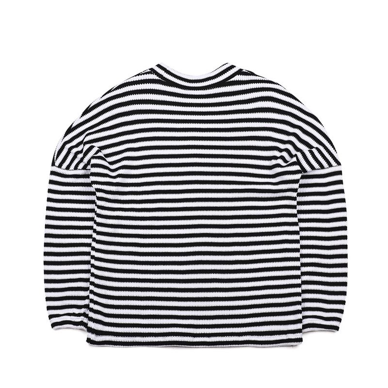 BSR2223FWPO025 STRIPE HIGH NECK PULLOVER BLACK