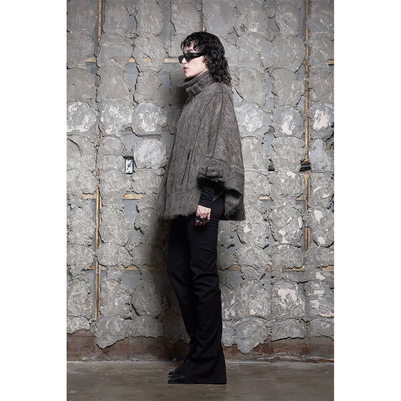 HAIRY BELTED CAPE COAT