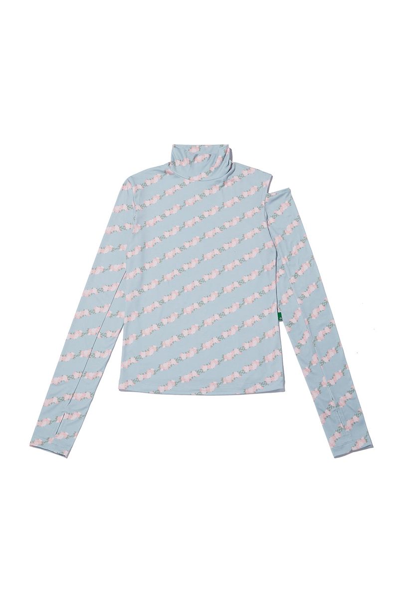 Flower Pattern Turtleneck_Ash Blue