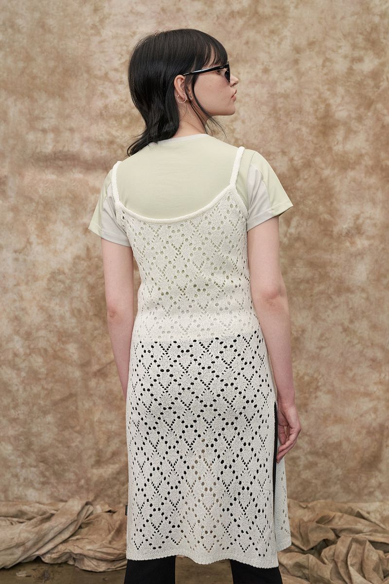 [22S] MESH ARGYLE KNIT ONE PIECE