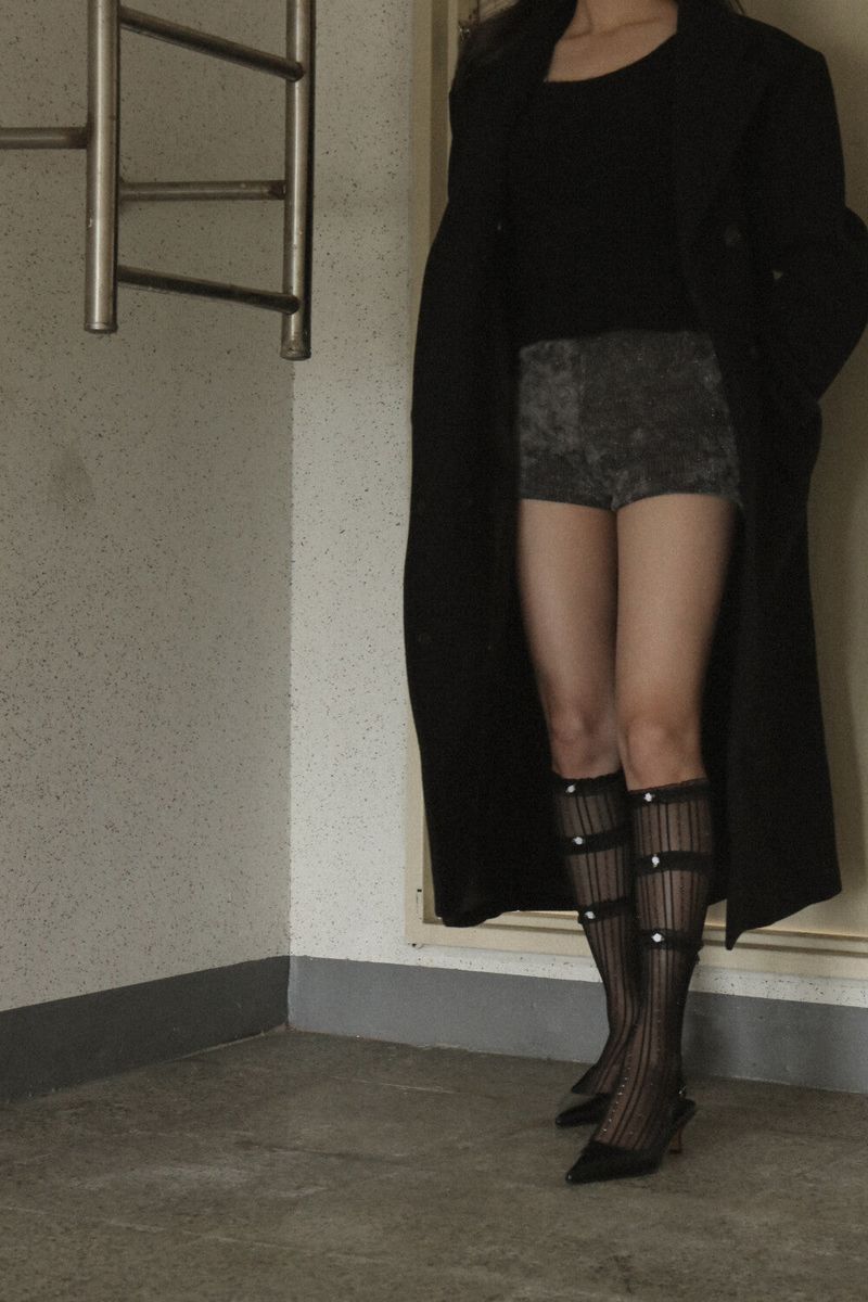 mini flower half stocking (black)