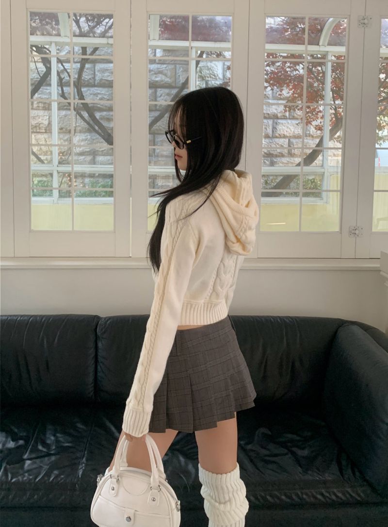 Wrap Check Pleated Mini Skirt