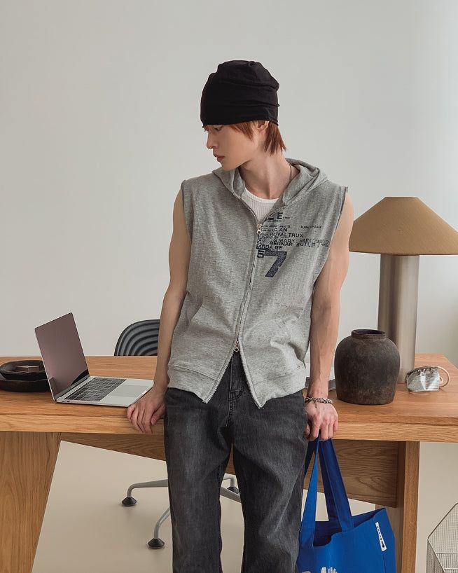 Seventh Lettering Hooded Zip-Up Vest