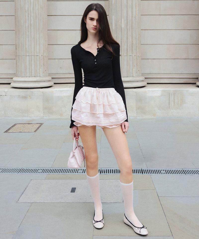 SHEER LACE BUTTON T-SHIRT_TT6S204BK